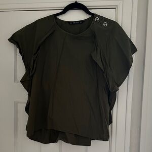 Zara Olive Green Ruffle Sleeve Blouse with Shoulder Buttons